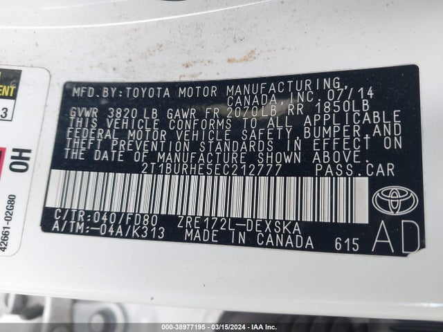 Toyota Corolla S Plus 2014 2T1BURHE5EC212777 Image 9