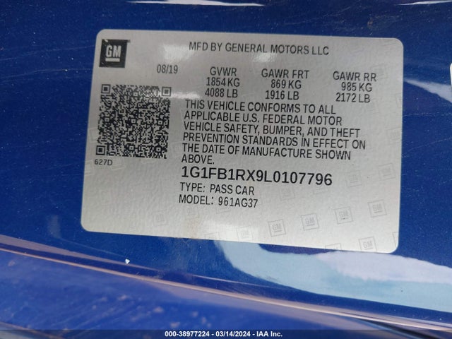 Chevrolet Camaro Rwd  1ls 2020 1G1FB1RX9L0107796 Image 9