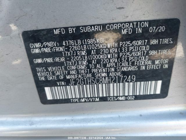 JF2GTHSC8MH217249 Subaru Crosstrek Sport
