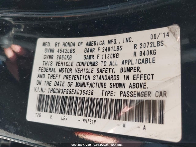 Honda Accord Touring 2014 1HGCR3F95EA035436 Image 9