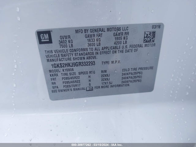 GMC YUKON XL DENALI 2016 1GKS2HKJ9GR332293 Image 9