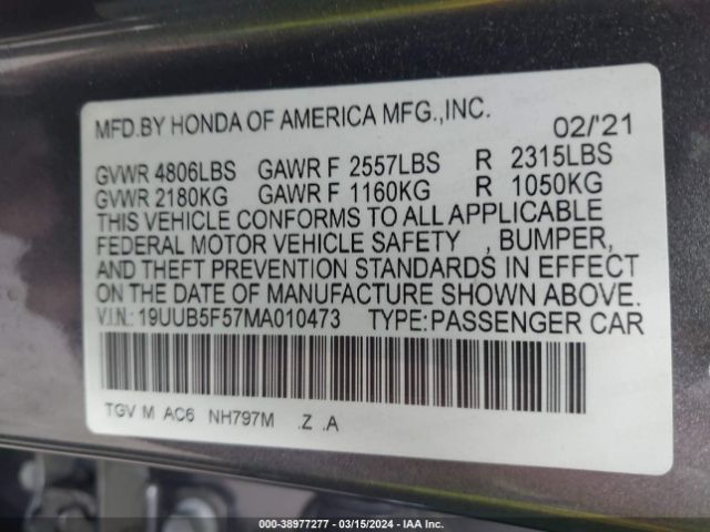 19UUB5F57MA010473 Acura Tlx A-spec Package