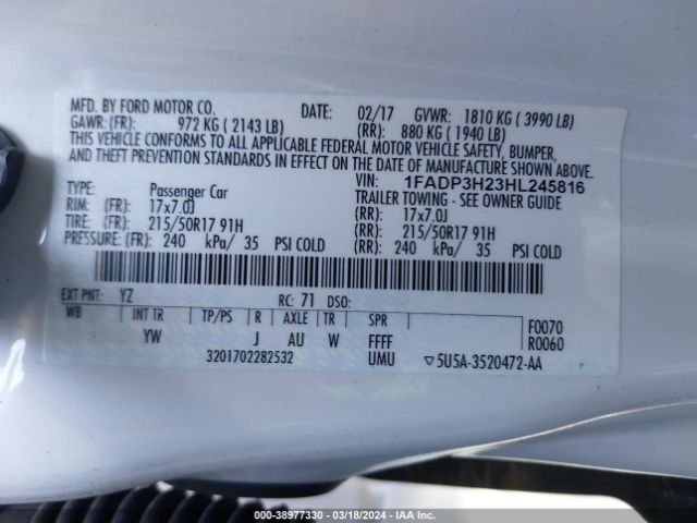 1FADP3H23HL245816 Ford FOCUS SEL