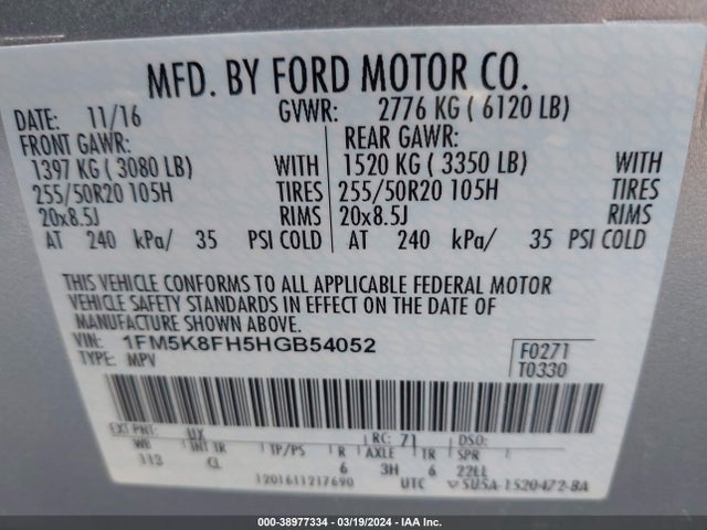Ford Explorer Limited 2017 1FM5K8FH5HGB54052 Image 9