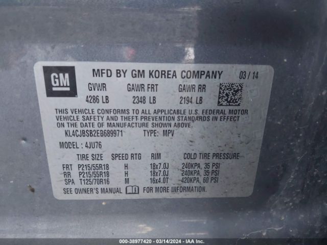 KL4CJBSB2EB689971 Buick Encore Convenience