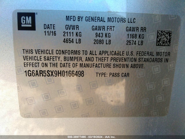 1G6AR5SX9H0166498 Cadillac CTS LUXURY