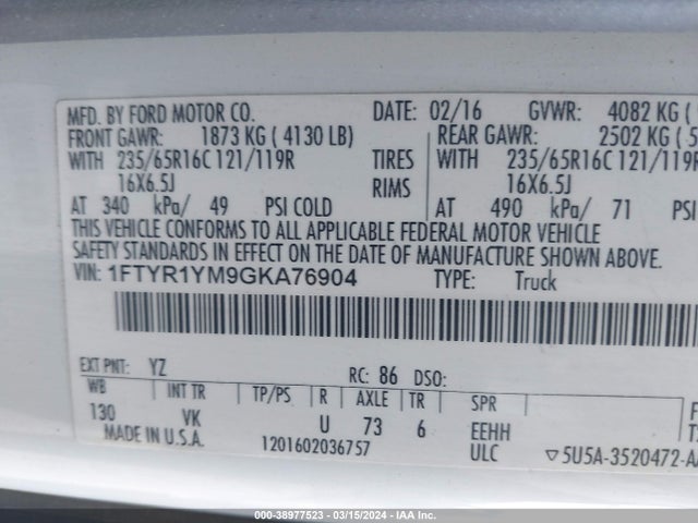 Ford Transit-250 2016 1FTYR1YM9GKA76904 Image 8