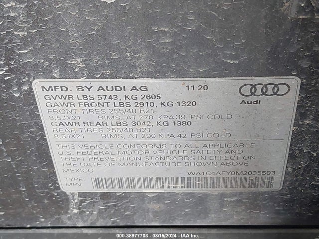 WA1C4AFY0M2035503 Audi Sq5 Prestige Tfsi Quattro Tiptronic