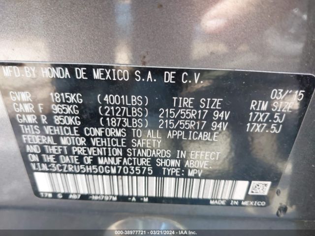 3CZRU5H50GM703575 Honda HR-V EX