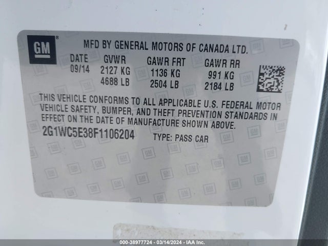 Chevrolet Impala Limited Ltz 2015 2G1WC5E38F1106204 Image 9