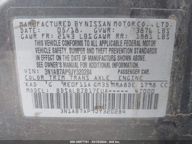 Nissan SENTRA S 2018 3N1AB7AP9JY320284 Image 9