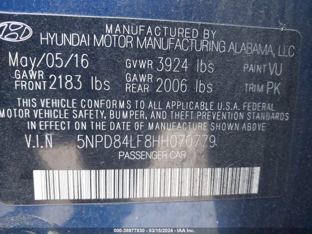 Hyundai Elantra Limited 2017 5NPD84LF8HH070779 Image 9