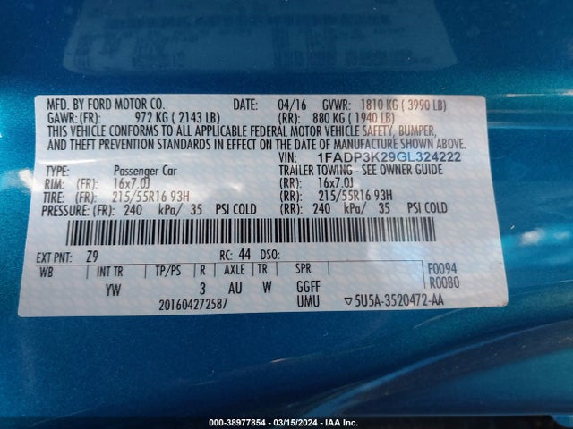 Ford FOCUS SE 2016 1FADP3K29GL324222 Image 9