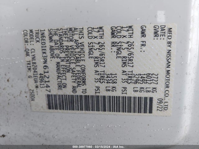 Nissan Frontier Sv 4x4 2023 1N6ED1EK3PN612147 Image 9
