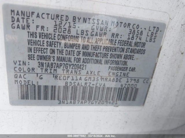 Nissan SENTRA SR 2016 3N1AB7AP7GY209421 Image 9