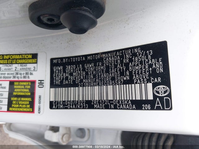Toyota Corolla S Plus 2014 2T1BURHEXEC085587 Image 9