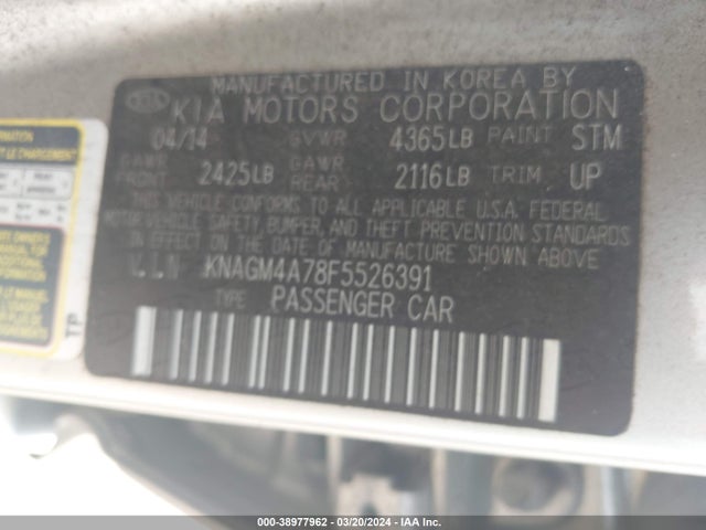 KIA Optima Lx 2015 KNAGM4A78F5526391 Image 9