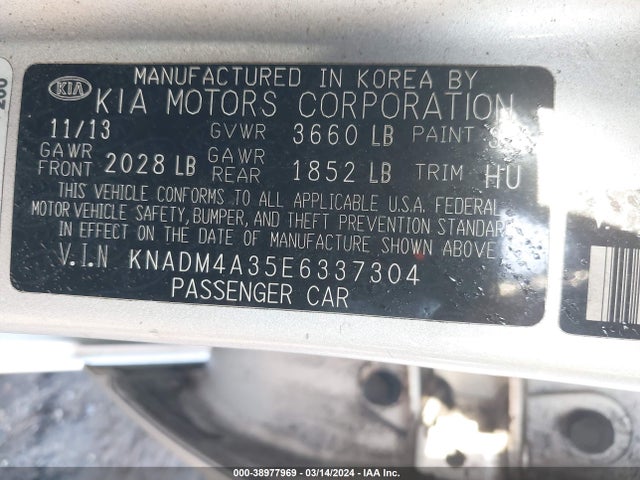 KIA RIO LX 2014 KNADM4A35E6337304 Image 9
