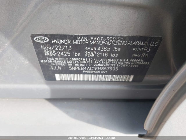 Hyundai SONATA GLS 2014 5NPEB4AC1EH857695 Image 9