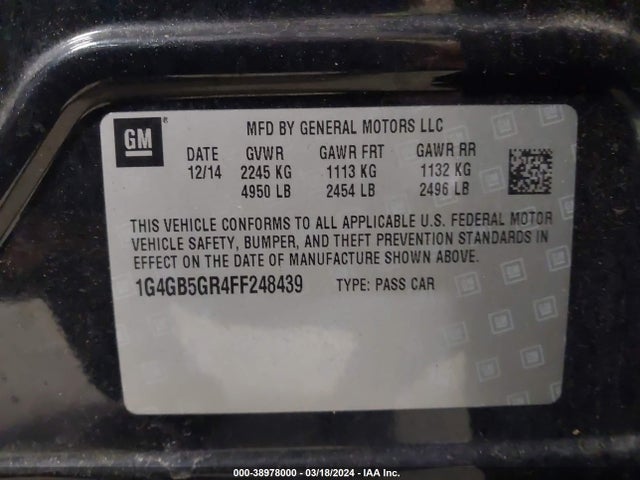 Продаж на аукціоні авто 2015 Buick Lacrosse Leather, vin: 1G4GB5GR4FF248439, номер лоту: 38978000