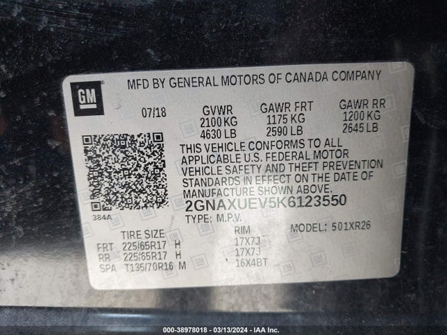 Chevrolet EQUINOX LT 2019 2GNAXUEV5K6123550 Image 9