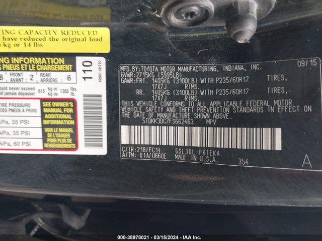 Toyota Sienna Le 8 Passenger 2015 5TDKK3DC7FS662463 Image 9
