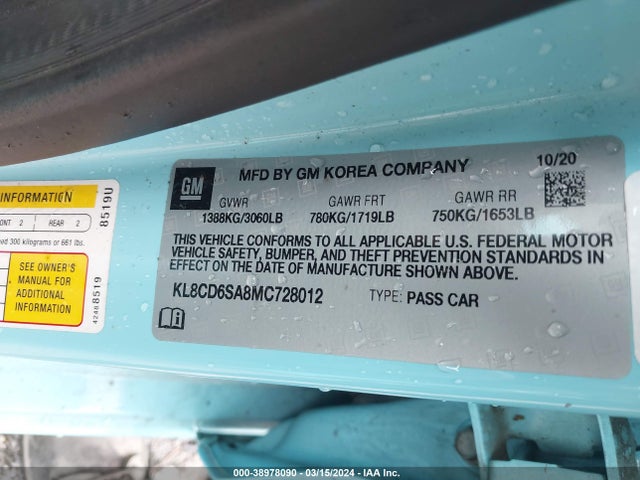 Chevrolet Spark Fwd 1lt Automatic 2021 KL8CD6SA8MC728012 Image 9