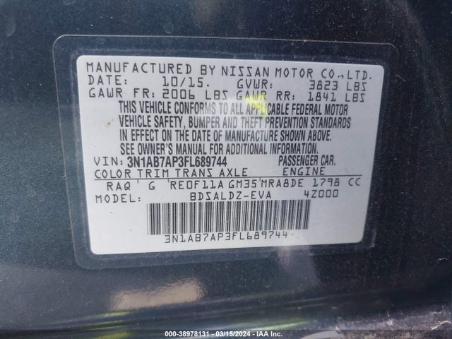 Nissan SENTRA SV 2015 3N1AB7AP3FL689744 Image 9