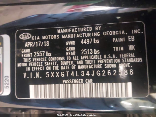 KIA Optima Lx 2018 5XXGT4L34JG262588 Image 9