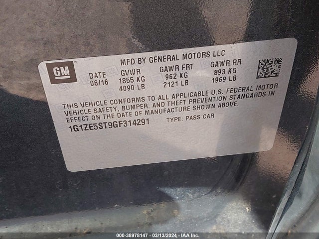 Chevrolet MALIBU 1LT 2016 1G1ZE5ST9GF314291 Image 9