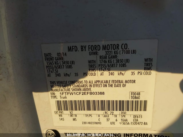 Ford F-150 Xlt 2014 1FTFW1CF2EFB03388 Image 9