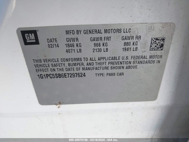 Chevrolet Cruze 1lt Auto 2014 1G1PC5SB6E7297624 Image 9