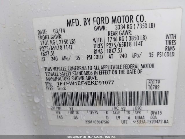 1FTFW1EF4EKD91077 Ford F-150 Xlt