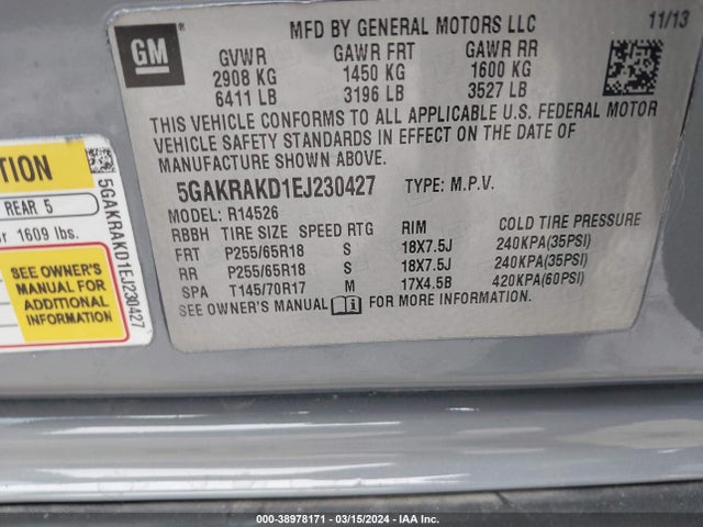 5GAKRAKD1EJ230427 Buick Enclave Convenience