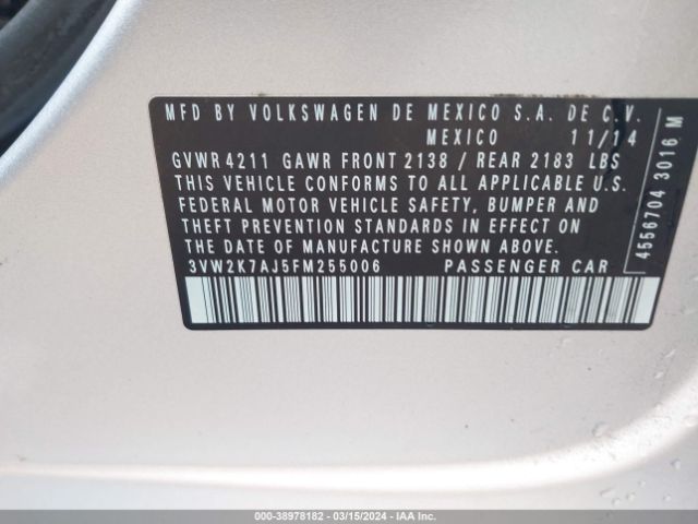 3VW2K7AJ5FM255006 Volkswagen Jetta 2.0l S