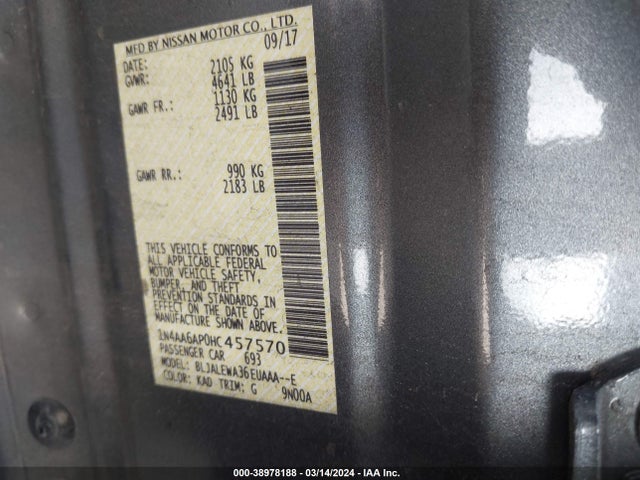 Nissan Maxima 3.5 Sl 2017 1N4AA6AP0HC457570 Image 9