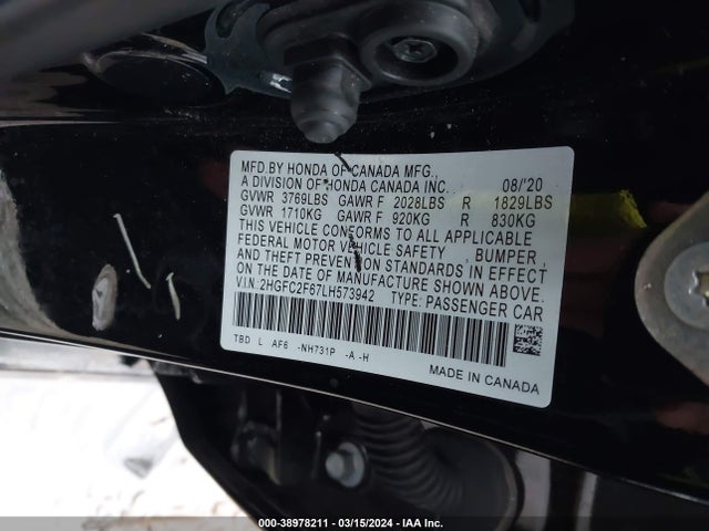 Honda Civic Lx 2020 2HGFC2F67LH573942 Image 9