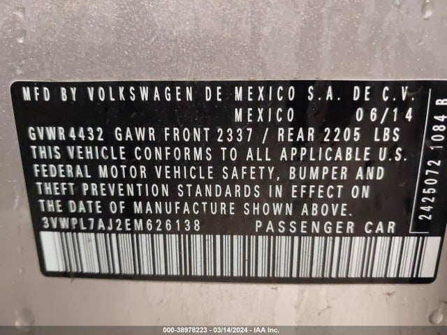 3VWPL7AJ2EM626138 Volkswagen Jetta Sportwagen 2.0l Tdi