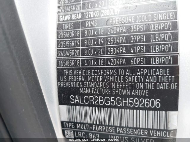 SALCR2BG5GH592606 Land Rover Discovery Sport Hse