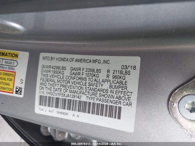 Honda Accord Ex-l 2018 1HGCV1F5XJA129142 Image 9