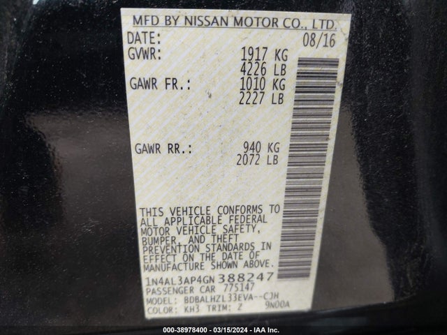 Nissan Altima 2.5 Sr 2016 1N4AL3AP4GN388247 Image 9