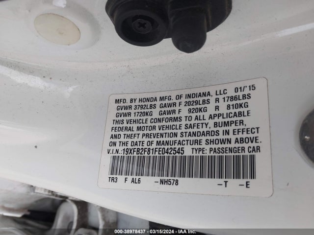 Honda CIVIC EX 2015 19XFB2F81FE042545 Image 9