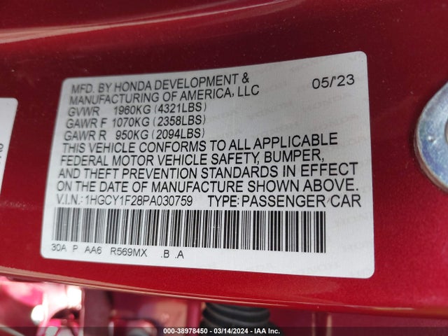 Honda ACCORD LX 2023 1HGCY1F28PA030759 Image 9