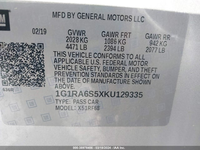 Chevrolet VOLT LT 2019 1G1RA6S5XKU129335 Image 9