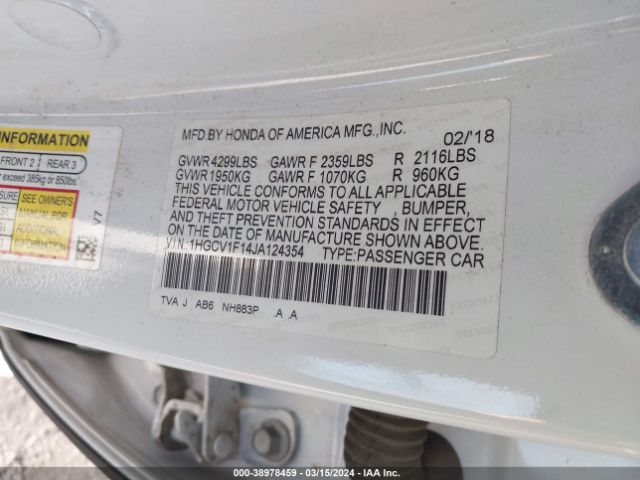 1HGCV1F14JA124354 Honda ACCORD LX