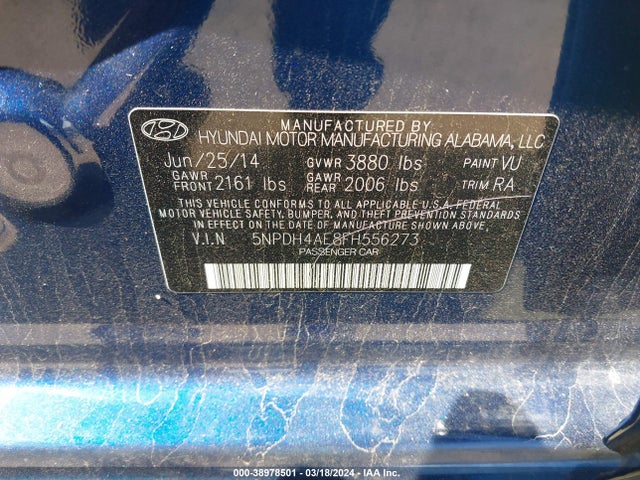 Hyundai ELANTRA SE 2015 5NPDH4AE8FH556273 Image 9