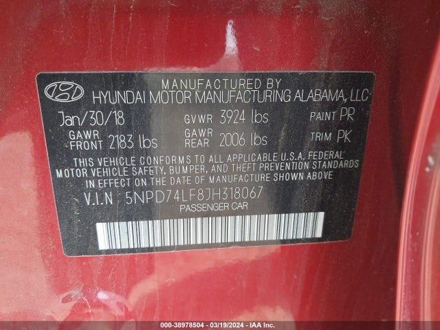 Hyundai ELANTRA SE 2018 5NPD74LF8JH318067 Image 9