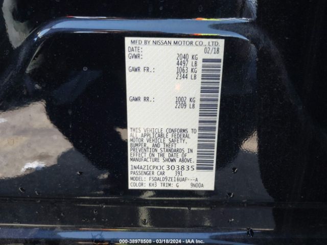 1N4AZ1CPXJC303835 Nissan LEAF SV