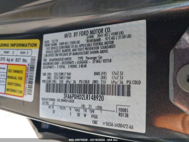 3FA6P0HD2LR148920 Ford FUSION SE