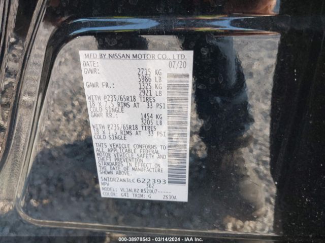 5N1DR2AN3LC622393 Nissan Pathfinder S 2wd